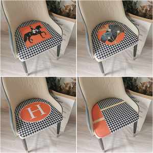 现代千鸟格马蹄形皮椅餐椅坐垫美式轻奢风橙色沙发菠萝椅垫有弧度