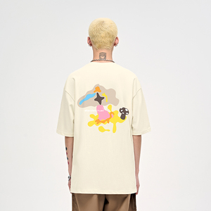 山小川潮牌创意蘑菇印花夏季男士短袖T恤重磅纯棉上衣情侣装体恤
