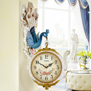 欧式挂钟双面简约客厅时尚钟表创意个性孔雀装饰艺术网红家用挂表