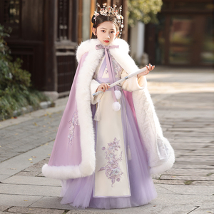 女童汉服冬季加绒超仙中国风古装演出服女孩唐装拜年服新年装加厚