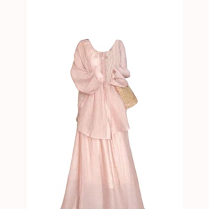 大码胖mm法式慵懒粉色长袖衬衫女度假风沙滩海边防晒半身裙两件套