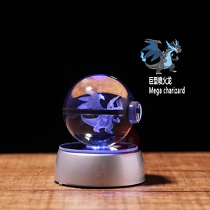 皮卡丘水晶球宝可梦精灵球神奇宝贝3D内雕口袋妖怪球发光摆件50mm