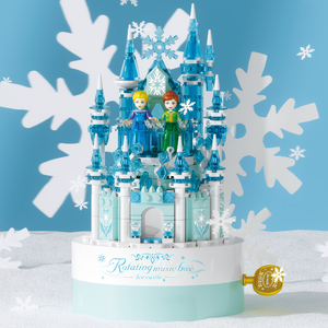 冰雪艾莎公主城堡八音乐盒拼装中国积木女孩益智玩具拼图节日礼物