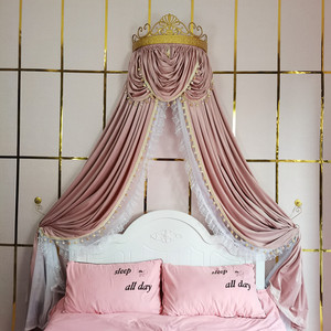 法式床幔轻奢绒布遮光装饰公主宫廷欧式家用卧室床头帘通用纱含架