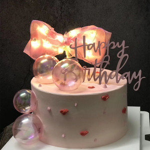生日蛋糕装饰幻彩塑料透明珠光球摆件爱心皇冠  蝴蝶结插牌