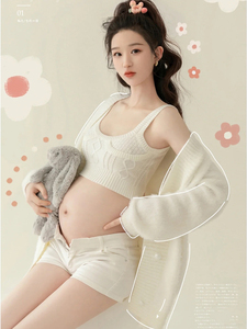 孕妇拍照服装情侣写真时尚白色吊带针织唯美艺术照清新大肚妈咪照