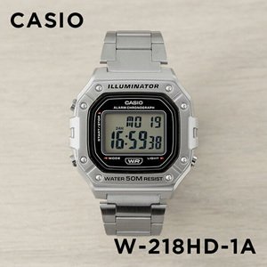 卡西欧手表CASIO W-218HD-1A钢带银色休闲运动中性方块防水电子表