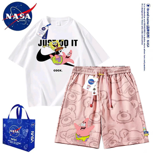NASA联名海绵宝宝派大星短裤男士夏季休闲套装情侣短袖海边沙滩裤