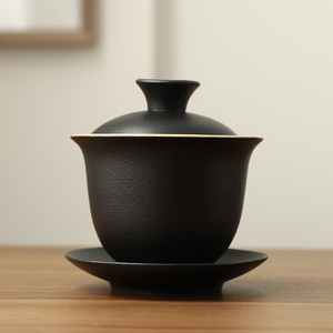 黑陶养生陶土三才盖碗带盖泡茶杯单个精品茶盏茶碗德化陶瓷茶具套