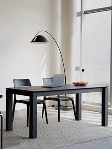 侘寂风白蜡木黑色实木餐桌客厅家用长桌现代简约设计师工作台书桌