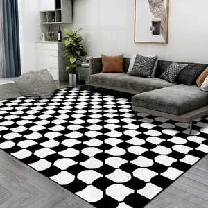 跨境时尚简约现代几何黑白色格子粗波浪客厅卧室床边地毯地垫