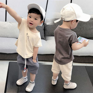 韩版95%棉 男童短袖套装1-3岁4洋气宝宝夏装2020新款韩版小童两件