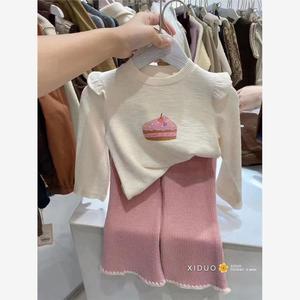巴­拉巴­拉清货韩国童装女童针织衫春秋季新洋气时髦印花甜美T恤