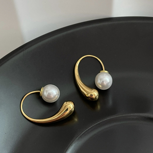 法式优雅气质金色水滴造型耳钉简约个性珍珠半圆耳环可拆卸耳饰女