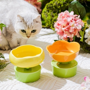 猫碗陶瓷保护颈椎高脚防打翻宠物用品猫食盆猫咪狗狗水碗饭碗