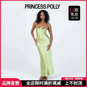 正品现货Princess Polly欧美辣妹无袖吊带连衣裙刺绣花朵包臀裙女