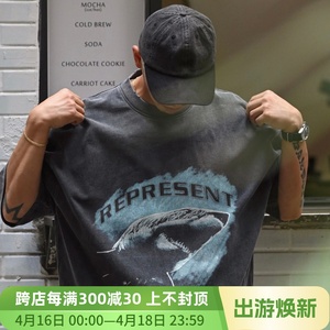 REPRESENT TRACK鲨鱼小众潮牌美式夏季纯棉宽松男士情侣短袖T恤