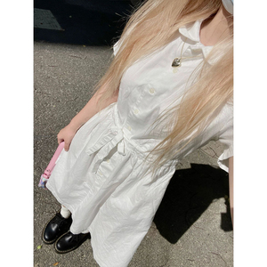 BM HCO初恋系甜美白色收腰小白裙娃娃领衬衫连衣裙夏季