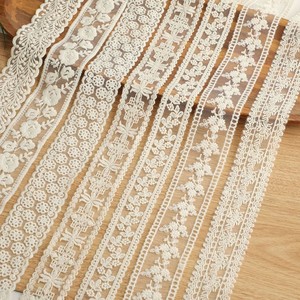 1米价米色韩式简约系列双边牛奶丝透明网纱刺绣头饰丝带蕾丝边