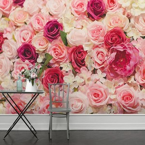 粉色温馨玫瑰花朵墙纸婚礼客厅装饰壁纸卧室背景墙立体壁画墙布