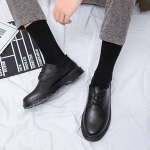 黑色上班皮鞋男韩版潮流工作正装青少年配西装英伦商务学生小皮鞋