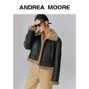 Andrea Moore原生态皮毛一体女装皮草加厚外套冬真皮皮衣女短款潮