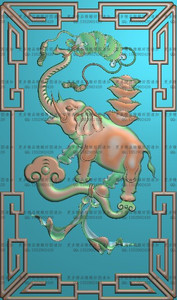 大象背板精雕图灰度图铜钱元宝浮雕图吉祥如意大象门板竖166x280