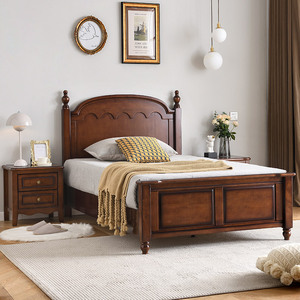 1米2美式实木床板栗胡桃色小户型小房间家具单人仿古养老院实木床