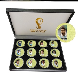 卡塔尔世界杯纪念币梅西阿根廷足球明星周边纪念章徽章全套装
