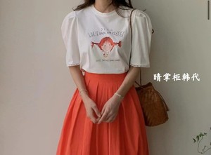 韩国直邮-JNE晴掌柜韩代正品24夏季洋气小众可爱印花圆领短袖T恤