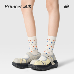 PRIMEET/派米点子纱袜子女夏季薄款中筒袜甜美波点袜子堆堆袜棉袜