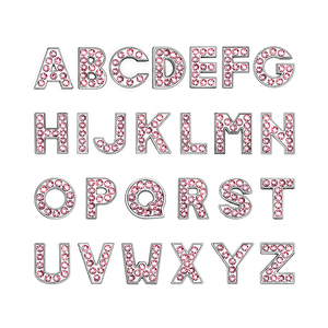 粉色水钻字母饰品 合金镶钻字母珠 diy个性手链 钥匙链 美甲配件