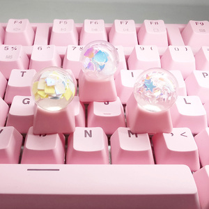 水晶球机械键帽个性透光圆点方形纯手工定制键盘粉色diy奶油滴胶