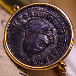 【定制】琥珀川经典K金镶嵌古罗马国王铜币戒指吊坠两戴款厚金收