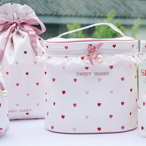 日系甜美可爱化妆包 手提护肤品桶包 便携少女粉旅行多功能收纳袋