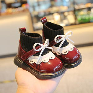 春秋冬季女宝宝短靴子加绒一周岁小童红色皮鞋婴儿二棉鞋过年鞋子