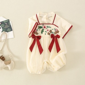网红婴儿衣服夏装短袖女宝宝满月爬服中国风公主连体衣夏季透气薄