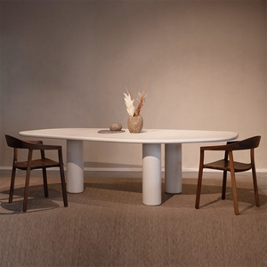 白色餐桌不规则异形北欧咖啡书桌极简办公桌设计师创意长桌洽谈桌