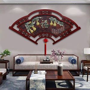 新中式客厅装饰画扇形玉雕画餐厅玄关玉石挂件电视沙发背景墙挂画