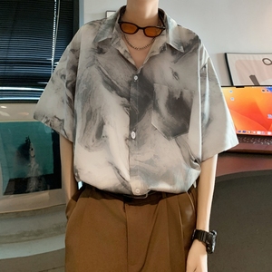 夏威夷沙滩衬衫男短袖夏季新款美式复古扎染高级感痞帅冰丝花衬衣