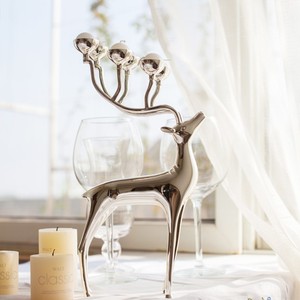 金属小妖银色麋鹿蜡烛烛台创意大气高档镀银合金装饰工艺礼品摆件