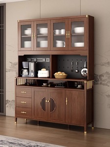 新中式餐边柜实木色茶水柜多功能储物柜靠墙柜收纳柜厨房碗柜橱柜