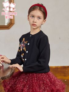 富罗迷儿童针织开衫2023新款秋冬洋气时髦小女孩红色女童毛衣外套