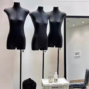 模特黑色扁身无手平胸半身人偶女装服装店黑色皮革展示架橱窗道具
