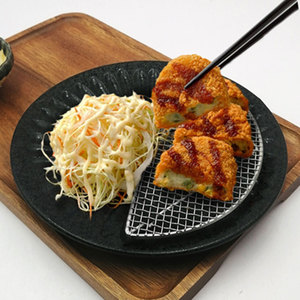 日式创意餐具天妇罗炸物盘带半圆不锈钢烤肉店料理隔油网花形盘