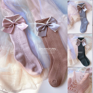 女童夏季新品中筒袜西班牙公主风造型长袜手工蝴蝶结长筒薄移圈袜
