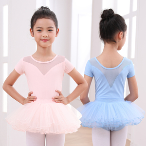 舞蹈服儿童女夏季短袖分体套装女童考级蓬蓬裙跳舞练功服芭蕾舞裙