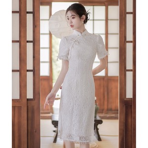 夏季新款改良版旗袍敬酒服女平时可穿白色订婚晚宴领证礼服连衣裙