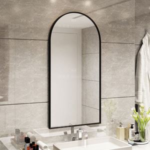 浴室镜现代壁挂带框洗手间酒店长拱形半圆镜椭圆形艺术卫生间镜子