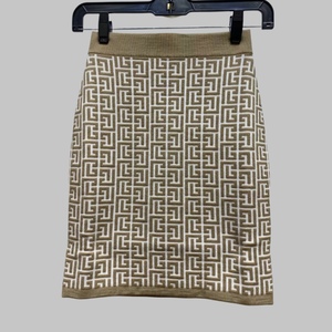 Balmain 棕色白纹迷宫针织包臀短裙 AF0LB00 5KB02 GMX